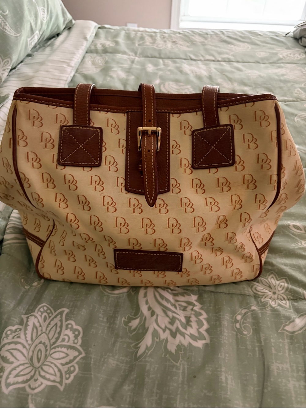 Cream & Brown Dooney &Bourke Shoulder Bag with Gold Accent